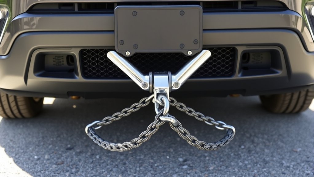 secure tow bar and chains